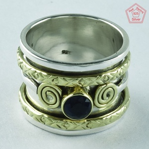 Anillo de Plata de Ley 925 con piedra de zafiro, anillo giratorio hecho a mano, diseño de anillos de plata esterlina - Product Image 3