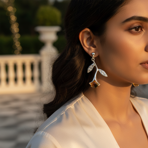 "Gold Plated Vintage Pearl Flower <b>Earrings</b> for Women's Daily Wear Gift" - Product Image 3