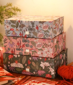 Boîtes de rangement avec couvercles aimant et ruban bleu vert rose Floral <span class=keywords><strong>carton</strong></span> papier souvenir coffret moderne et élégant décor à la maison - Product Image 2