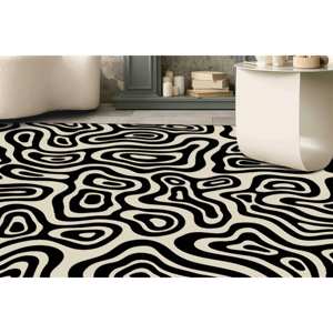 Tapis abstrait noir et blanc : motif minimaliste moderne, tapis doux non tissé - Product Image 2