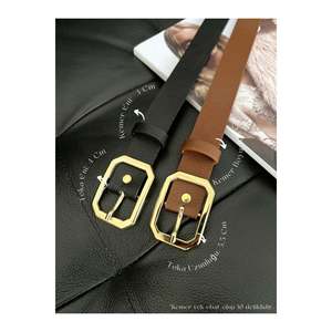 Ceinture carrée pour femme, ceinture pour pantalon, ceinture pour veste, ceinture pour robe - Noir et beige - Or - Product Image 1