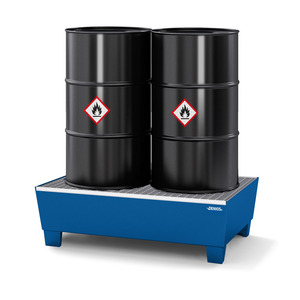 Bac de rétention en acier pour 2 fûts de 200 litres, 1236 x 815 x 355 mm, avec grille - Product Image 3