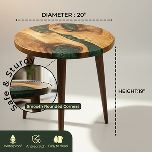 Table à manger/à café en bois d'acacia en résine époxy faite à la main, luxe moderne, personnalisable, imperméable, cadeau de Diwali, Ramadan, condoléances, salon - Product Image 5