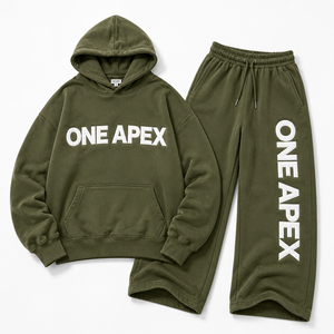 Conjunto Deportivo Unisex ONE APEX Verde Oliva, Sudadera con Capucha Extra Grande, Pantalones Anchos de Algodón Grueso, Ropa Urbana Premium de Secado Rápido - Product Image 5