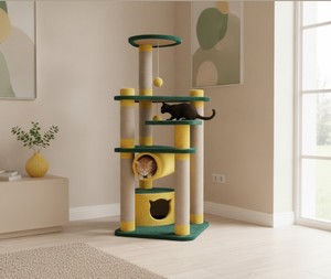 Arbre à chat Amistar Classic Sunny Forest de haute qualité, en fausse fourrure, avec griffoir en bois, écologique, pour chats et chatons de toutes tailles - Product Image 2