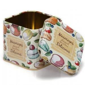 Kontensan EF014Q6 90x90x80 mm Square Tin <b>Box</b> with 0.6 L Slip Lid Citrus <b>Macaroons</b> Jewelry Organizer - Product Image 4