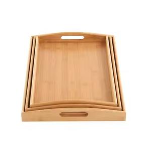 Ensemble de 3 plateaux en bambou imbriqués, finition naturelle, plateaux de service en bois - Product Image 1