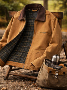 Chaqueta de Trabajo para Hombre, Chaqueta de Trabajo de Lona Gruesa, Cuello de Pana, Chaqueta Utilitaria Aislada, Chaqueta de Trabajo de Invierno con Forro de Cuadros Cálidos - Product Image 3