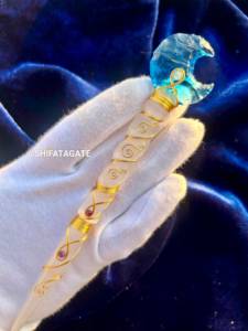 Hecho a mano selenita azul opalita Luna cristal varita pulido energía curación magia artesanía alambre envoltura mascota Feng Shui piedra artesanías - Product Image 6