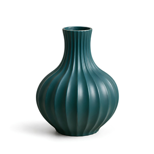 Ribbed <b>Bulb</b> Shape Teal Blue Tabletop <b>Vase</b> Modern Decorative Metal <b>Vase</b> - Product Image 1
