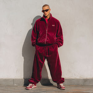 Ensemble survêtement en velours surdimensionné, pantalon de survêtement en velours, jogging, ensemble de survêtement d'hiver avec fermeture éclair, streetwear, uni, coupe-vent, unisexe - Product Image 5