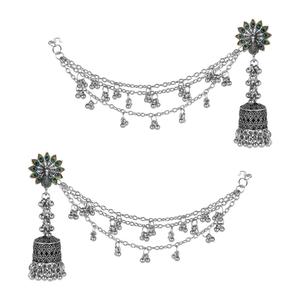 Efulgenz Indien oxydé Jhumka Jhumki boucles d'oreilles paon ensemble avec chaîne d'oreille indien grossiste bijoux pour femmes - Product Image 1