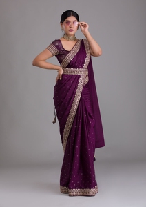 Bollywood Designer lourd doux Chinon soie séquence travail traditionnel ethnique Saree avec chemisier fête de mariée mariage vêtements ethniques - Product Image 2
