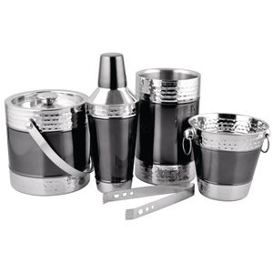 Ensemble d'outils de bar en acier inoxydable 5 pièces comprenant une cuillère centrale dans une boîte-cadeau en métal noir emballée - Product Image 1