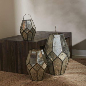 Lanternes élégantes en verre au mercure encadrées en métal doré Design rectangulaire fait à la main pour la maison et le jardin. - Product Image 2