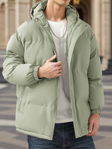 Chaqueta cortavientos al por mayor de invierno informal para hombre de alta calidad, servicio OEM, abrigo de burbujas cálido para exteriores, chaqueta acolchada con capucha teñida lisa - Product Image 4