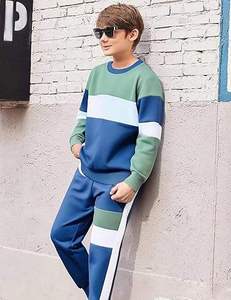 ชุดกีฬาฤดูหนาวสีทึบแบบลำลองสำหรับเด็กชุดวอร์มพร้อมฮู้ดกางเกงวิ่งออกกำลังกายผ้าฝ้ายโพลีเอสเตอร์ระบายอากาศ - Product Image 6