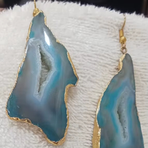 Wholesale Sparkling Druzy Gemstone Drop <b>Earrings</b> Micron <b>Gold</b> Plated Brass Jewelry for Wedding Party & Gift - Product Image 1