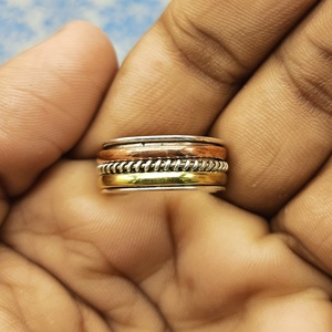 Vente en gros de bagues de méditation en argent sterling avec bande de rotation à un ton avec réglage de lunette Anxiété Inquiétude Fidget Relief Jewelry - Product Image 3