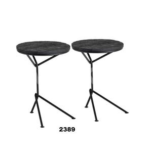 Offre Spéciale Table d'appoint ronde en manguier massif et métal noir Lot de 2 Pcs - Product Image 1