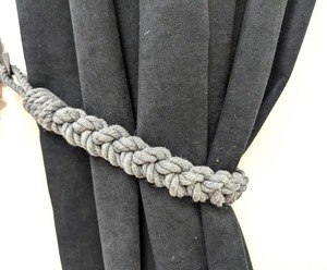 Embrasse de rideau en corde de coton grise-Retenue tressée à quatre brins pour décor moderne - Product Image 3