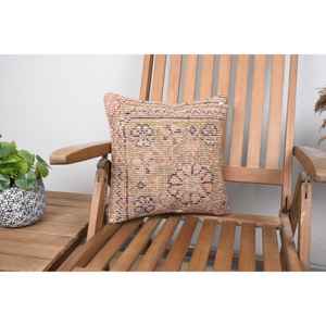 Almohada de lana de retazos Kilim de lujo, diseño rústico de 14x14 pulgadas con patrones de hojas de plantas esponjosas Vintage para sala de estar y cocina - Product Image 1