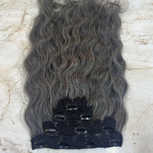 Extensions de cheveux humains Remy indiennes à clipser gris foncé avec double trame machine, compatibles permanente, toutes les couleurs disponibles - Product Image 1