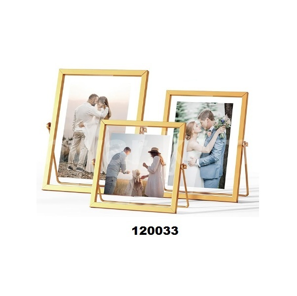 Set of 3 Floating Glass Picture Frames Gold Metal Photo Frame Pressed Flowers Desk Picture Frame for Multiple Photo Sizes