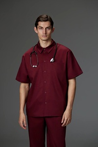Ensemble de blouses médicales bordeaux à manches courtes pour femmes, en coton et polyester tissé, uniformes d'hôpital, pantalon à détection d'aiguilles, thermocollage sans couture - Product Image 3