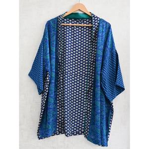 Plus Size Casual Knee Length Breathable Short Silk <b>Kimono</b> Robe Patchwork Indian Print Autumn Night Gown Gift for Her - Product Image 3