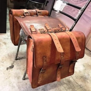 Enormes alforjas de cuero nativo 2X Bolsas laterales de motocicleta marrones clásicas Cuero genuino - Product Image 2
