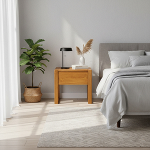 Mesa de Noche Moderna de Madera de Teca con 1 Cajón |   Estilo Nórdico Artesanal para Elevar la Decoración de tu Hogar u Hotel - Product Image 1