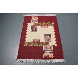 Alfombra Turca Vintage de 2.9x3.9 pies, Alfombra Pequeña de Lana con Diseño de Patchwork Beige - Product Image 5