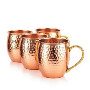 Lot de 4 tasses à mules de Moscou écologiques de 16oz en cuivre martelé brillant avec de élégantes poignées en laiton et en métal pour les amoureux - Product Image 5