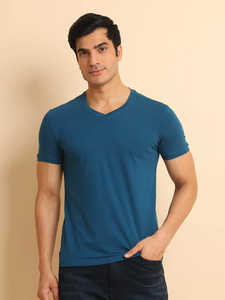 เสื้อยืดคอวีสไตล์โมเดิร์นสำหรับใส่สบายอเนกประสงค์เสื้อยืดผ้าฝ้าย100% ครึ่งแขนยืดได้สำหรับสวมใส่สบายทุกวัน - Product Image 2