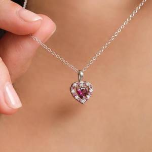 Collier double pendentif Cœur Jumeau en Grenat Rhodolite Rose Rouge pour Femme, en Argent Sterling 925, Pierre de Naissance de Janvier, Adoration - Product Image 2