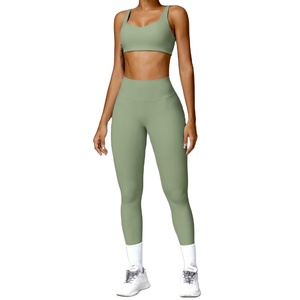 Conjunto Deportivo Sin Costuras para Mujer, 2 Piezas, Leggings de Cintura Alta con Sujetador Deportivo, Ropa de Gimnasio y Yoga, Secado Rápido, Elástica - Product Image 1