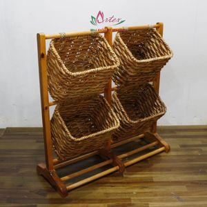 ชั้นวางของไม้2ชั้นแบบทันสมัยทำด้วยมือพร้อมชุดผักตบชวา - Product Image 1