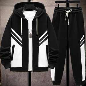 Survêtement de sport d'hiver pour hommes, sweat-shirt à capuche zippé en coton et pantalon de survêtement avec motif solide, vêtements d'extérieur chauds - Product Image 2