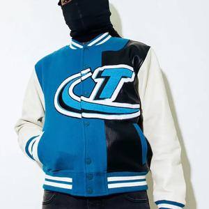 Chaqueta Varsity para Hombre SINEWY SPORTS, Mezcla de Lana, Parches de Chenilla, Botones Cubiertos, Cuello Mao, Impermeable, Ecológica, Deportiva - Product Image 2