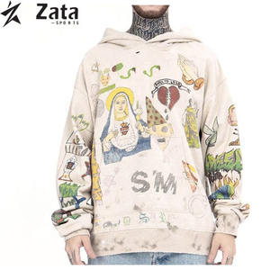 เสื้อฮู้ดผู้ชายผ้าโพลีเอสเตอร์/ ผ้าฝ้ายพิมพ์ลายดิจิตอล DTG สไตล์สตรีทฤดูหนาวย้อนยุคน้ำหนักมาก - Product Image 3