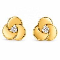 JJBRAVO Pendientes de Oro Macizo con Tres Discos y Circonitas, Diseño Geométrico Moderno y Minimalista, Engaste de Garra, Joyería Fina para Mujer, Regalo para Boda o Fiesta