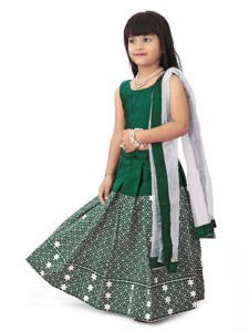 Shoryam Fashion Girls Emerald Green Ethnic Floor-Length Quick Dry Lehenga Choli Set Star Embroidery <b>Net</b> <b>Dupatta</b> Party Wedding - Product Image 4