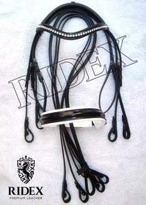 Ensemble de double bride d'équitation en cuir verni avec tête à couronne mono et bandeau nasal Produits pour chevaux fournis dans le monde entier .. - Product Image 2