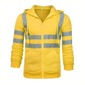 Chaqueta de Trabajo Unisex de Algodón Amarillo Reflectante de Alta Visibilidad con Cremallera Completa, Capucha Desmontable, Transpirable, Resistente al Viento e Impermeable - Product Image 1