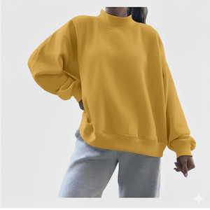 Haut oversize à col montant pour femme, confortable et apaisant, en tissu tricoté doux et chaud, design avant, silhouette décontractée, élégante et moderne - Product Image 1