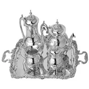 Silver Plated Brass Made Tea Sets, Teapot Milk Pot Sugar Pot Cups Trays Silver Plated Tea Sets Silver Plated Tea Set Your Logo