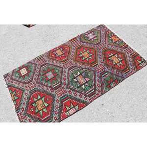 Petit tapis vintage, tapis turc de 2,8 x 5,2 pieds, tapis en laine rouge Kilim - Product Image 2