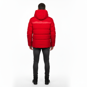 Chaqueta Bomber con Capucha Roja Brillante para Hombre, Tela de Lona Antibacteriana, Abrigo de Invierno, Diseño Acolchado Elegante y Urbano - Product Image 2