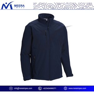 Veste softshell pour hommes avec fermeture éclair doublée de polaire OEM nouvelle mode Logo personnalisé Couleur marine solide Col montant quantité minimale de commande bas Vestes d'extérieur - Product Image 3